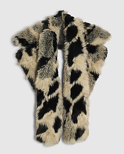 Beige Leopard Faux Fur Long Collar