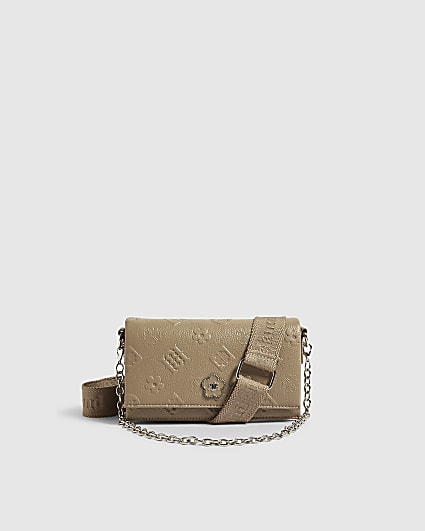 Beige Embossed Monogram Crossbody Bag