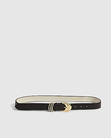 Black Faux Leather Mixed Metal Keeper Belt
