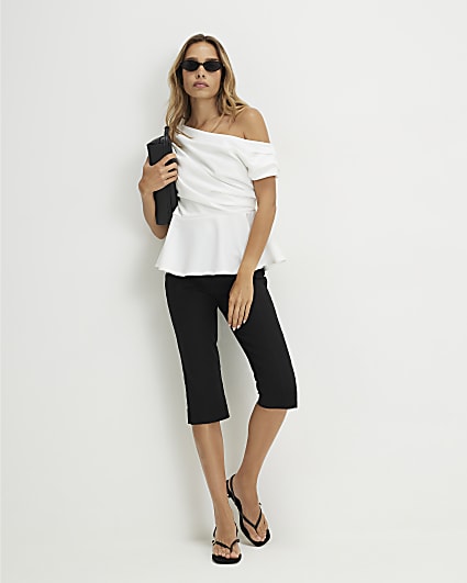 Cream Short Sleeve Drape Peplum Top