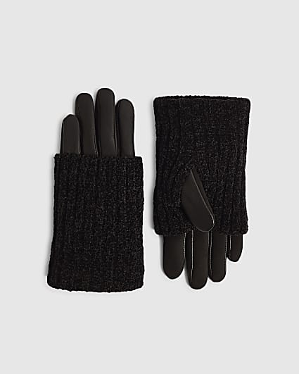 Black Knitted Hybrid Gloves