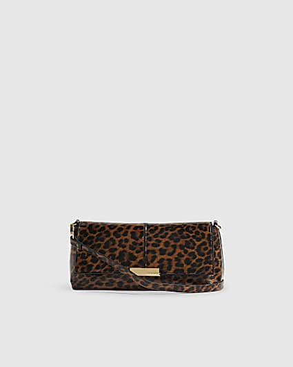 Brown Leopard Bar Flap Over Clutch Bag