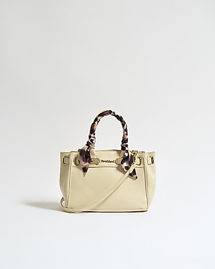 Cream Small Lock Front Scarf Tote Bag