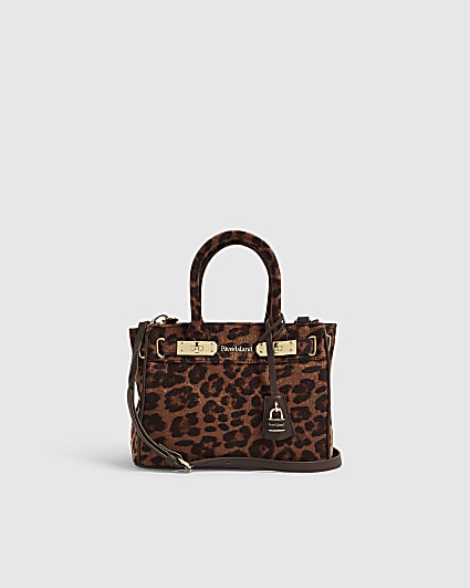 Brown Leopard Print Lock Front Tote Bag
