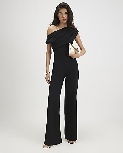 Black Asymmetric Draped Jumpsuit