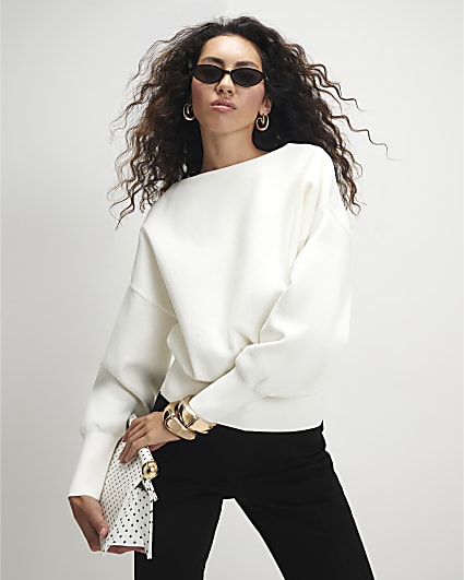 Cream Batwing Knit Top