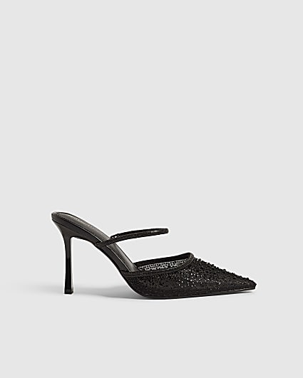 Black Diamante Mule Stiletto Heels