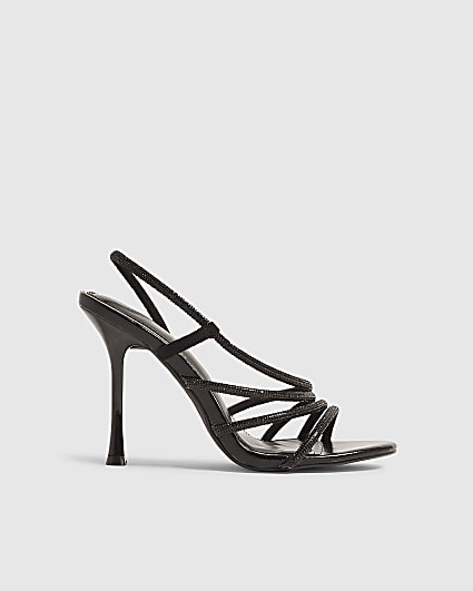 Black Diamante Strap Skinny Heeled Sandals