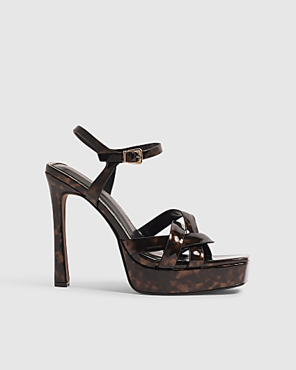 Brown Tortoise Shell Platform Heeled Sandals
