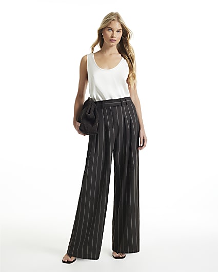 Brown Stripe Wide Leg Trousers