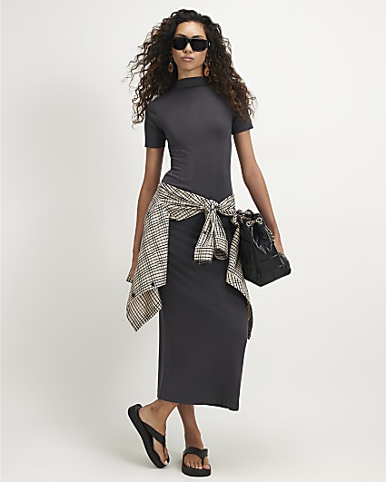 Grey Grown On Neck Column Dress