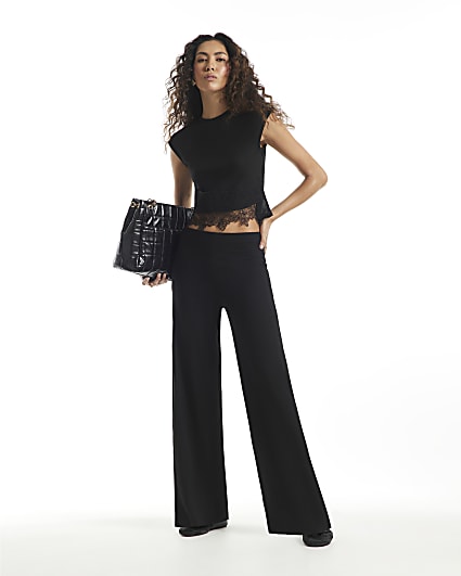 Black Knit Cosy Wide Leg Trousers