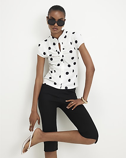White Polka Dot Keyhole Top