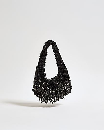 Black Chunky Beaded Tassle Bag