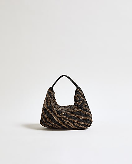 Black Stripe Beaded Clutch Bag