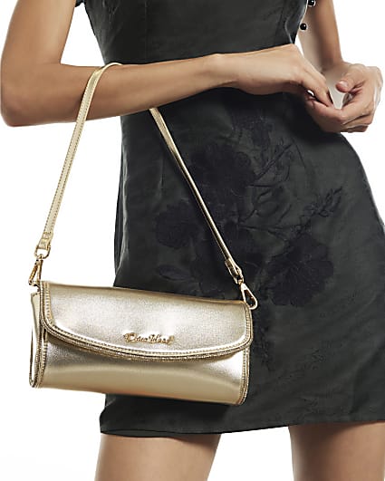 Gold Diamante Edge Soft Clutch Bag