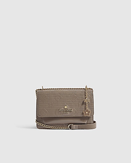 Beige Patent Embossed Pocket Shoulder Bag