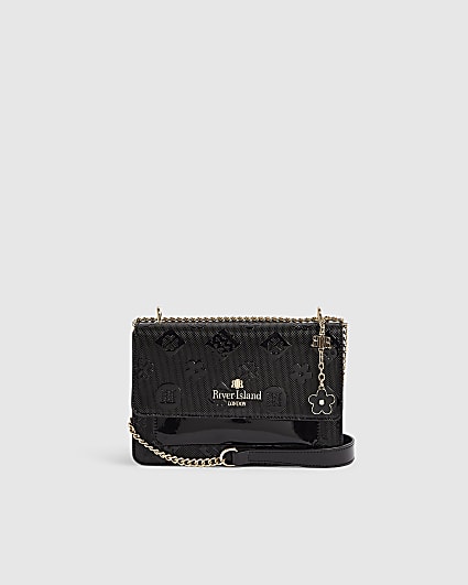 Black Patent Embossed Pocket Shoulder Bag