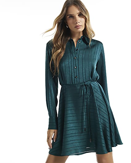 Green Flippy Skirt Mini Shirt Dress