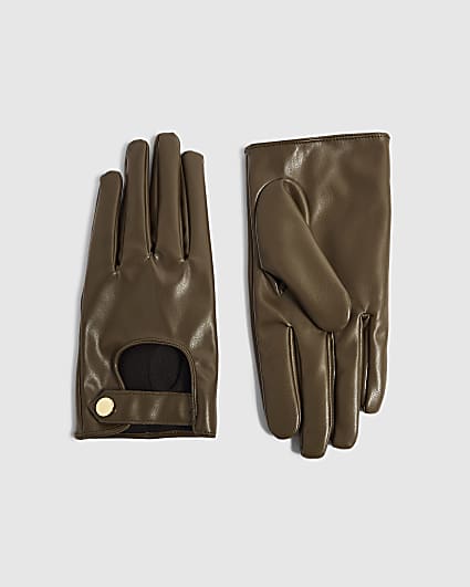 Brown Faux Leather Driving Gloves