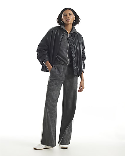 Grey Pinstripe Wide Leg Trousers