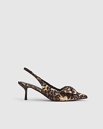Brown Leopard Bow Kitten Heel Court Shoes