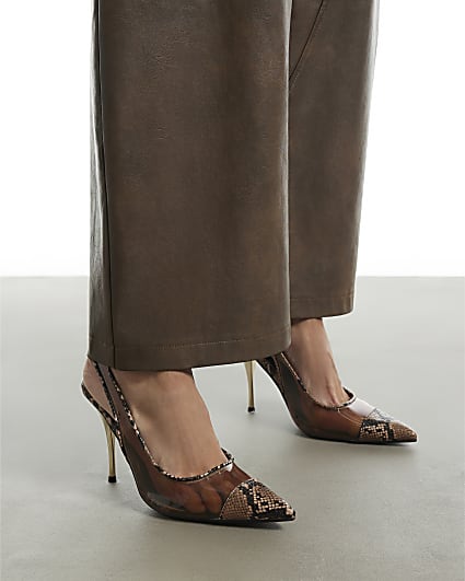 Brown Toe Cap Stiletto Slingback Court Heels