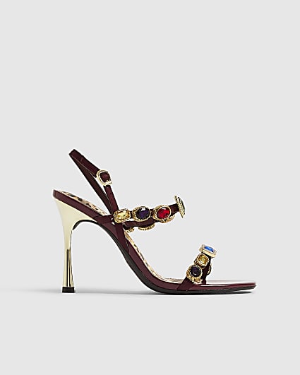 Burgundy Gem Mid Heeled Sandals