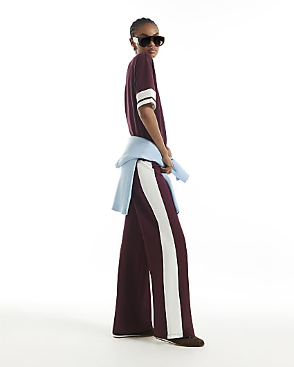 Burgundy Premium Tipped Wide Leg Joggers