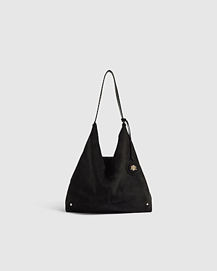 Black Faux Suede Charm Slouch Bag