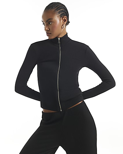 Black Long Sleeve Zip Top