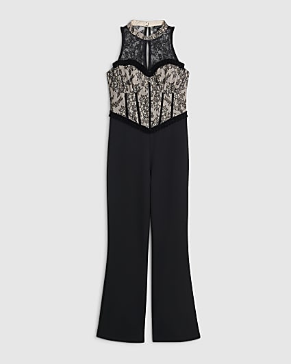Petite Black Lace Sleeveless Corset Jumpsuit