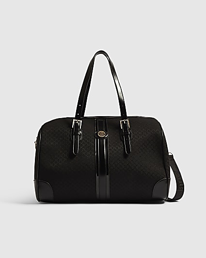 Black Jacquard Stripe Front Barrel Bag