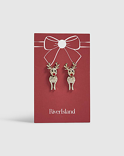 Gold Christmas Reindeer Earrings