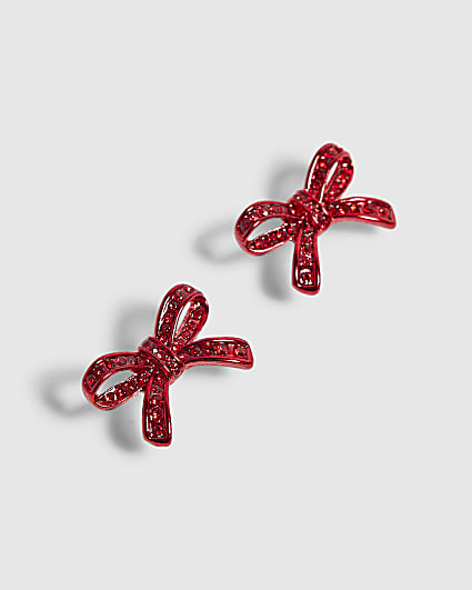 Red Christmas Bow Stud Earrings