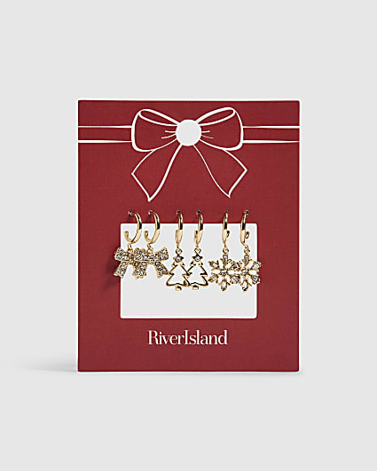 Gold Christmas 3 Pack Drop Earrings