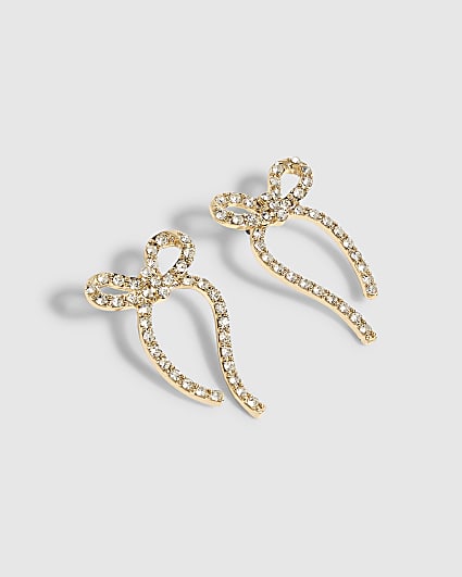 Gold Christmas Long Bow Earrings