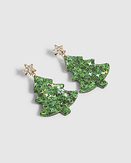 Green Christmas Tree Earrings