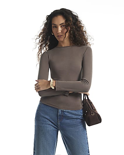 Brown Soft Touch Ruched Side Top