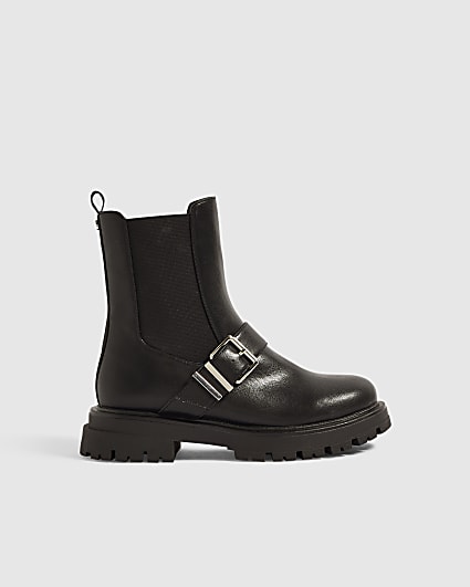 Black Buckle Chelsea Ankle Boots