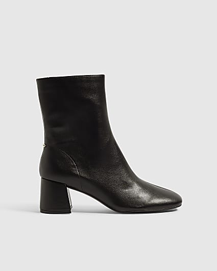 Black Round Toe Low Block Ankle Boots