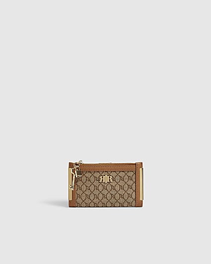 Beige Monogram Print Charm Mini Purse