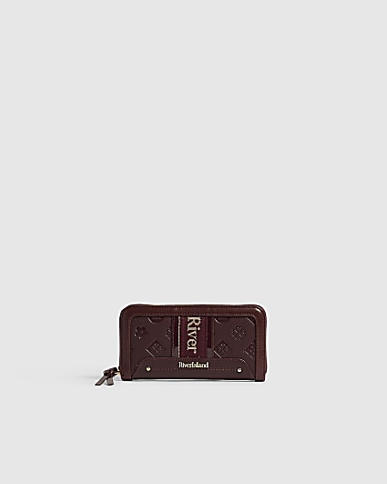 Burgundy Webbing Panelled Zip Around Purse