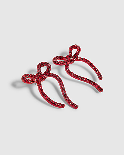 Red Long Bow Christmas Earrings