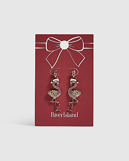 Pink Christmas Flamingo Earrings