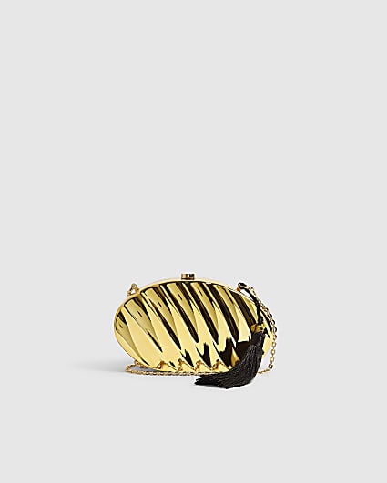 Gold Wave Tassel Hard Clutch Bag