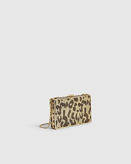 Gold Leopard Print Chainmail Hard Clutch Bag