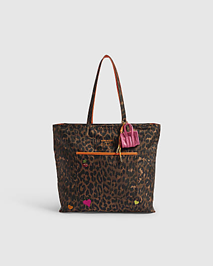 Brown Leopard Print Neon Tote Bag