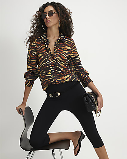 Black Animal Print Sheer Shirt