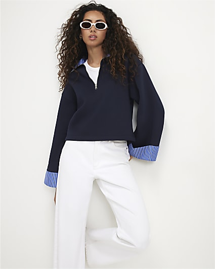 Navy Stripe Half Zip Top